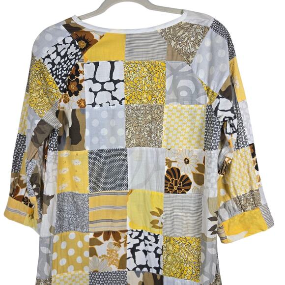 National Picnic Dress Womens Medium Yellow Patchwork 3/4 Sleeve Made in USA - Picture 9 of 11